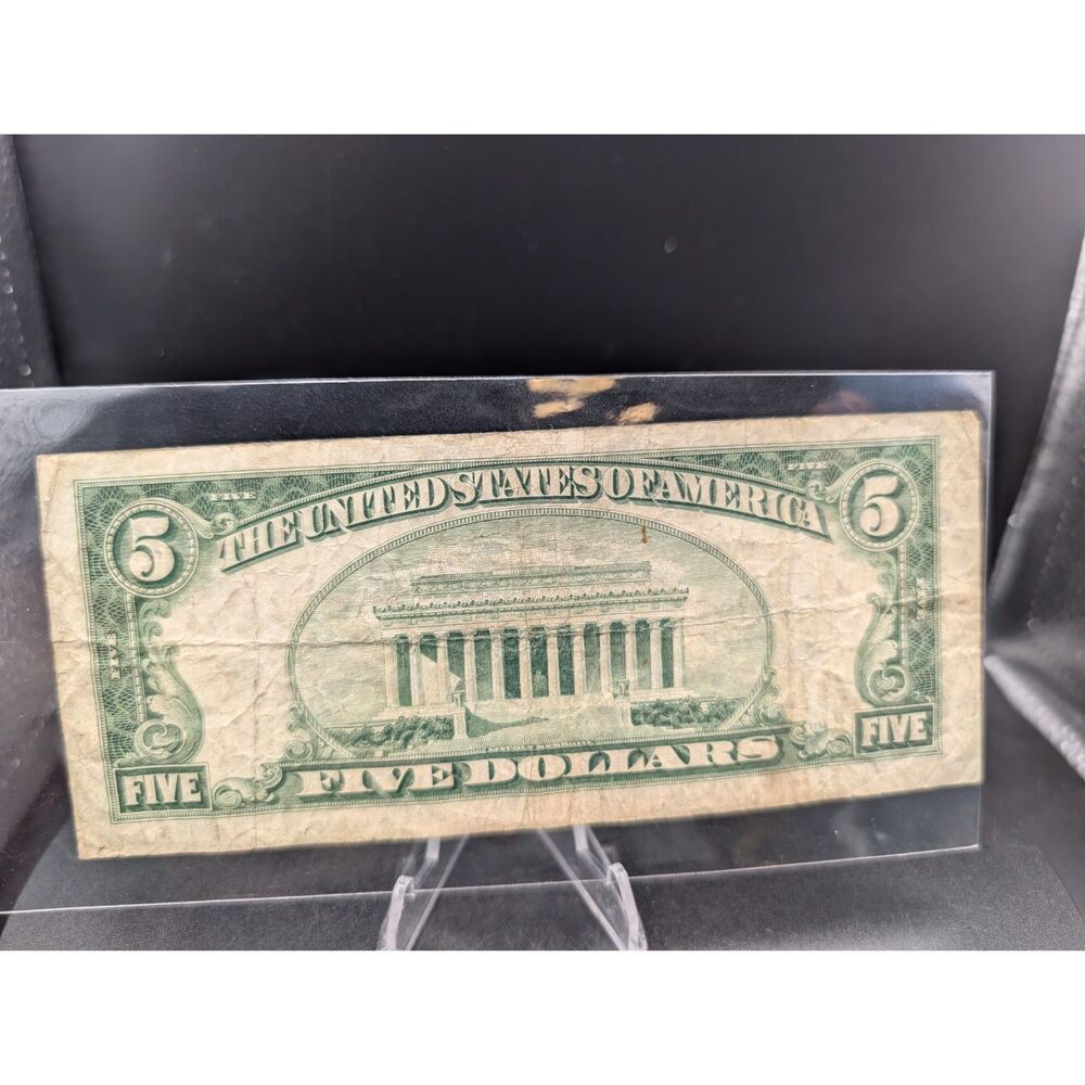 1934 D 5 Dollar Silver Certificate Blue Seal Vintage US Currency Paper Money